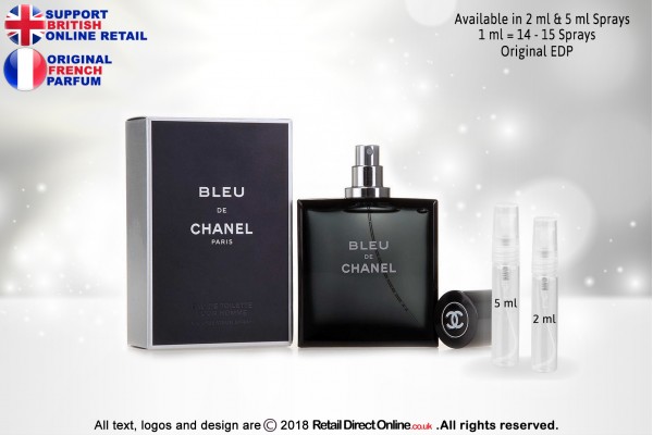 Bleu de Chanel ( Original) | Eau de Parfum | 5 ML | Atomiser Spray Sample Tester Glass Bottle | Perfume