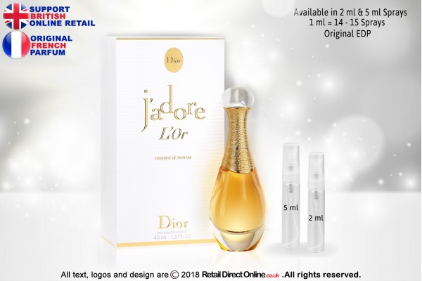 J'adore L'Or by Miss Dior ( Original) | Eau de Parfum | 2 ML | Atomiser Spray Sample Tester Glass Bottle | Perfume